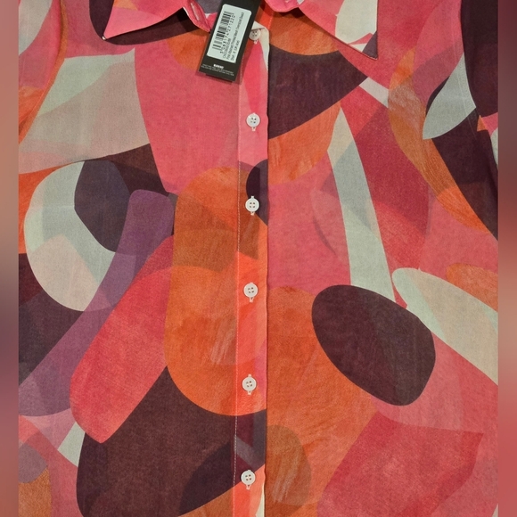 💚 NWT Prettty Little Thing Colorful Abstract Button-Up Blouse - Picture 3 of 11